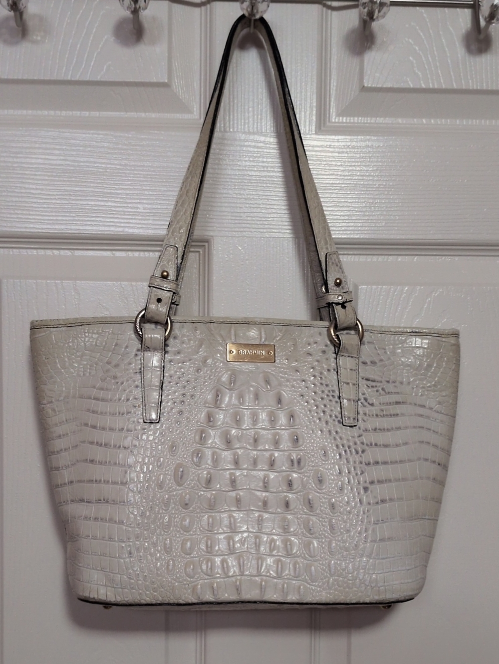 Brahmin Ivory Croc-Embossed Leather Tote